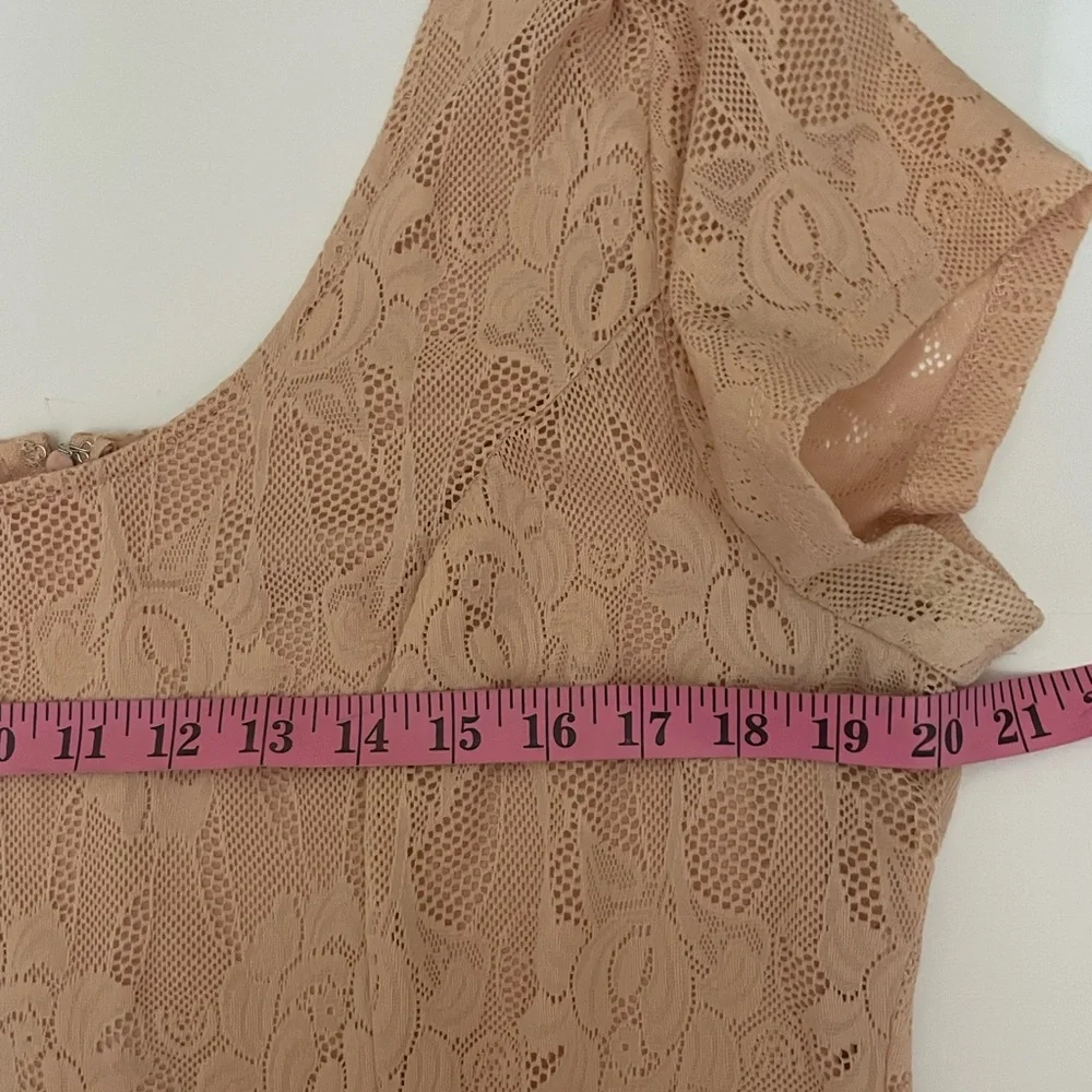 Torrid 16 Blush Lace Tea length Dress Asymmetrical Scalloped hem fully lined - Picture 6 of 15
